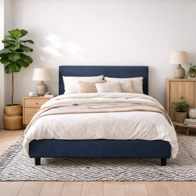 Wyld Haus Portarlington Upholstered Navy Twill 5Ft King Size Bed With Headboard from B&Q