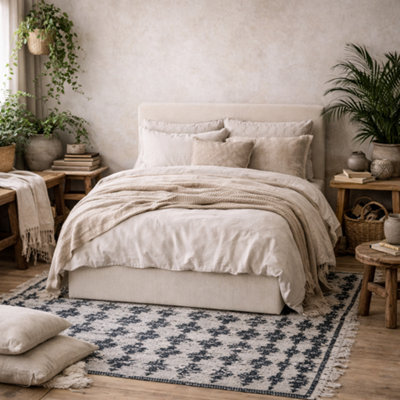 Wyld Haus Portarlington Upholstered Ivory Twill 4Ft6 Double Bed With Headboard from B&Q