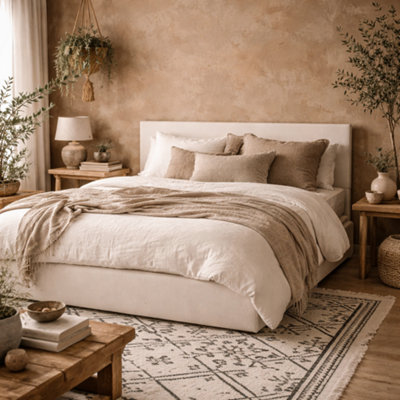 Wyld Haus Portarlington Upholstered Ivory Twill 5Ft King Bed With Headboard from B&Q