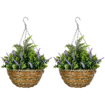 Wyld Haus Tane Set Of 2 Hanging Artificial Lavender Flower Pots For Indoor DisplayPurple34Cm Height from B&Q