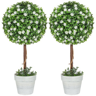 Wyld Haus Rahafi Set Of 2 Artificial Rose Topiary Ball Trees In Pots60Cm White from B&Q