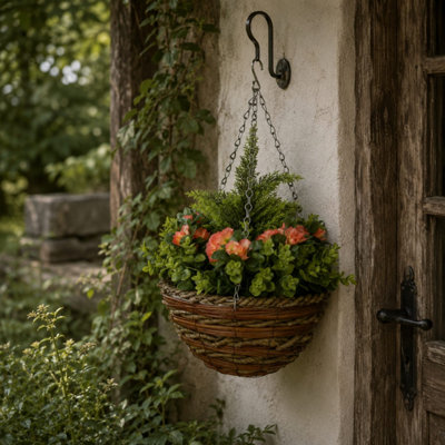 B&Q -  Conivi Set Of 2 Artificial Lisianthus Hanging Flower Pots In Orange And Green25X25X34Cm