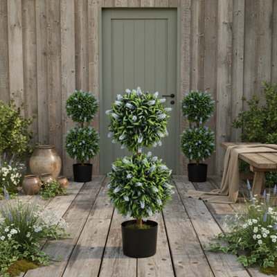 B&Q -  Mazifi Set Of 2 Artificial Lavender Ball Topiary Trees In Pots70CmBlue