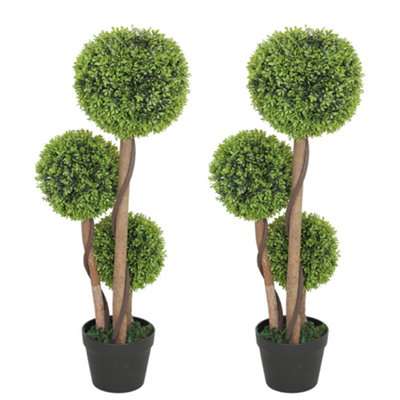 Wyld Haus Fidole Set Of 2 Artificial Boxwood Triple-Ball Topiary Trees In Pots 90CmIndoor And Outdoor from B&Q