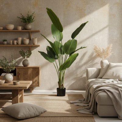B&Q -  Nozizi 160Cm Tall Artificial Bird Of Paradise In Weighted PotSculpted Banana-Style LeavesGreen