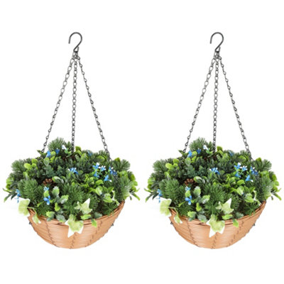 Wyld Haus Kabane Set Of 2 Hanging Artificial Lisianthus Baskets With Pinecone DetailBlue And Green32X60Cm from B&Q