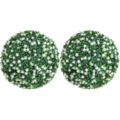 Wyld Haus Radi Set Of 2 White Artificial Boxwood Ball Plants40Cm Topiary PairIndoor And Outdoor Faux Greenery from B&Q