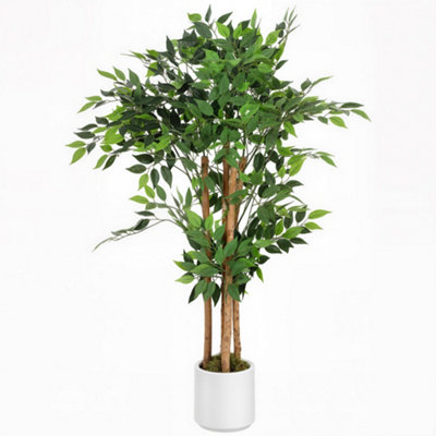 Wyld Haus Rokalo 120Cm Artificial Ficus Tree With Solid Wood Trunk And PotReal-Touch LeavesGreen from B&Q