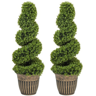 Wyld Haus Faha Set Of 2 Artificial Spiral Boxwood Topiary Trees In Pots 90CmLight Green from B&Q