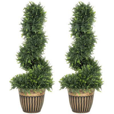 Wyld Haus Lurese Set Of 2 Artificial Spiral Cypress Topiary Trees In Cement Pots 90 CmGreenCompact 28 X 28 Cm Base from B&Q