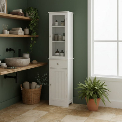 B&Q -  Ramila Slim Tall Bathroom Storage CabinetWhiteL40 X D27 X H171.5Cm