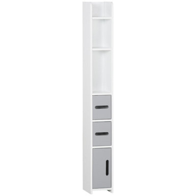 Wyld Haus Dono Slim Tall Freestanding Bathroom Storage Unit With Open Shelves And CupboardsGrey And White from B&Q