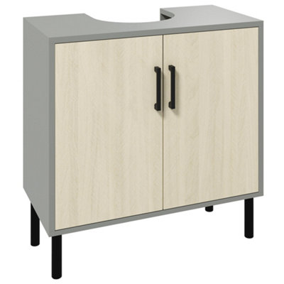 Wyld Haus Nabavi 60Cm Under-Sink Vanity CabinetGrey And Yellow Oak FinishDouble Doors And Internal Shelf from B&Q