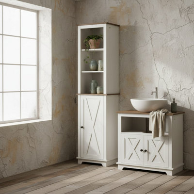 B&Q -  Dokala 2-Piece Bathroom Furniture SetTall Cabinet & Under-Sink StorageAsh Wood Effect