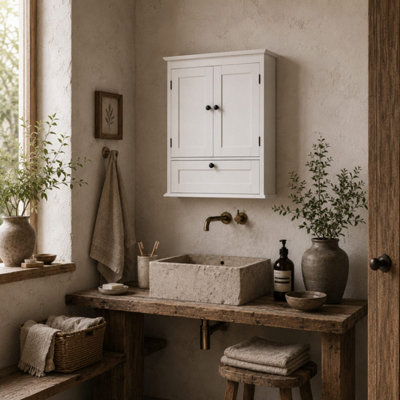 B&Q -  Nelavi Wall-Mounted Bathroom Cabinet 55 X 22 X 62 CmWhiteAdjustable Shelves