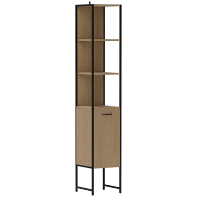 Wyld Haus Supave Sepa Slim Tall Bathroom Storage Cabinet 33W X 33D X 185H Cm Natural Wood-Effect With Black Frame from B&Q