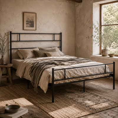 Wyld Haus Faso King Size 5Ft Metal Bed Frame With Headboard And FootboardMatte Black from B&Q