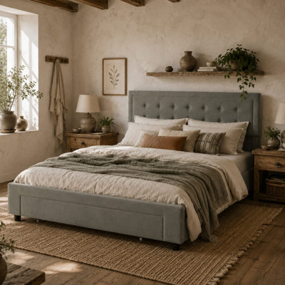B&Q -  Rela 4Ft6 Double Ottoman Bed Frame With Front Divan Drawer Storage In Grey