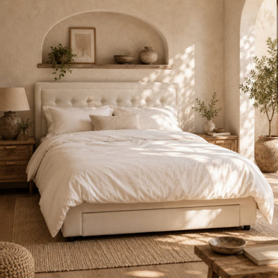 B&Q -  Double 4Ft6 Ottoman Bed Frame With Front Divan Drawer StorageCream WhiteL193.5 X D140 X H104Cm