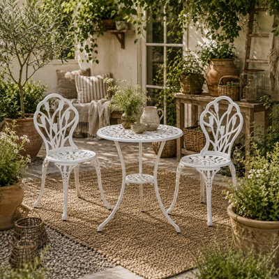 Wyld Haus Vitano 3-Piece Aluminium Bistro SetWhiteRound Balcony Table And 2 ChairsParasol Hole. from B&Q
