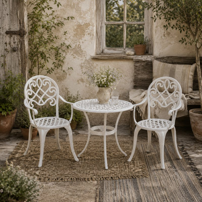 Wyld Haus Safa 3-Piece Elegant Aluminium Bistro SetWhite2 Chairs + Round Table from B&Q