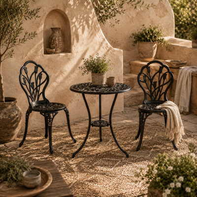 Wyld Haus Malutte 3-Piece Aluminium Floral Bistro SetBlack2 Chairs And Round Table from B&Q