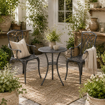 Wyld Haus Sazzotti Brown Cast Aluminium 2-Seater Bistro Set With Round Table And Parasol Hole from B&Q