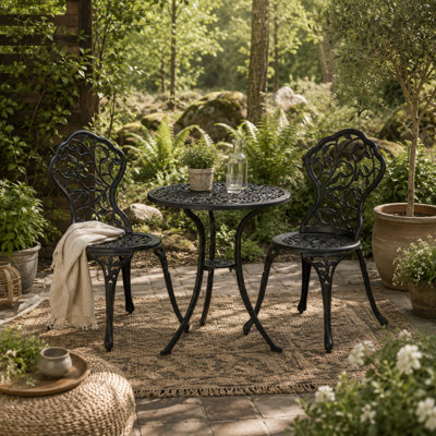 Wyld Haus Kanesu 3-Piece Aluminium Bistro Dining Set In Antique Black from B&Q
