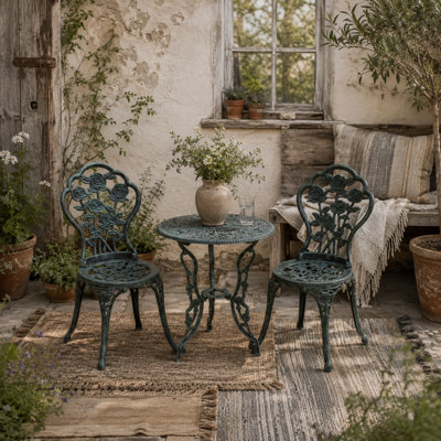 Wyld Haus Lafira 3-Piece Cast Aluminium Bistro Set Antique Green2 Chairs And Round Table60Cm from B&Q