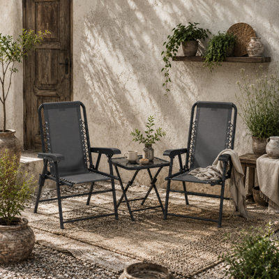 Wyld Haus Lano Dark Grey Mesh 3-Piece Folding Bistro Set With 2 Armchairs And Coffee Table from B&Q