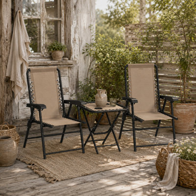 Wyld Haus Fihake 3-Piece Foldable Bistro SetKhaki Cream2 Armchairs And Compact Table from B&Q
