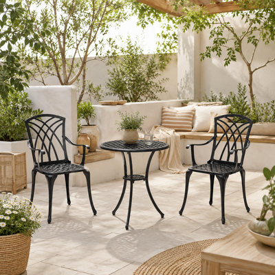 Wyld Haus Haloco 3-Piece Cast Aluminium Bronze-Tone Bistro Set With Armchairs And Round Table from B&Q