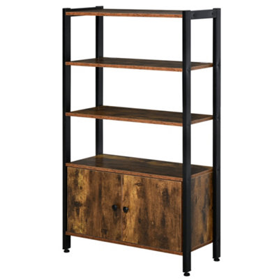 Wyld Haus Reneco Vela 3-Tier Industrial Bookshelf With DoorsRustic Brown And Black70Cm X 30Cm X 120Cm from B&Q