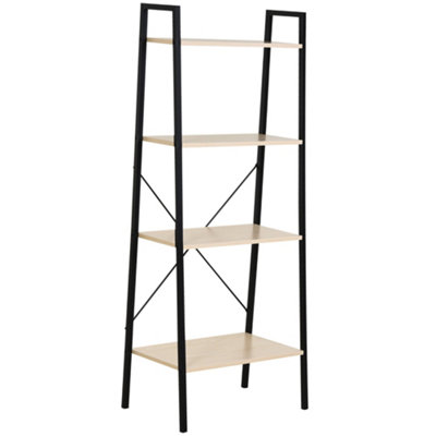 Wyld Haus Karafi Lura 4-Tier Ladder Bookshelf Oak-Effect Shelves Black Steel Frame 60X37.5X145Cm from B&Q