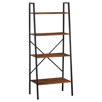 Wyld Haus Tanile 4-Tier Ladder BookshelfRustic Brown Mdf ShelvesBlack Steel Frame145Cm Tall from B&Q