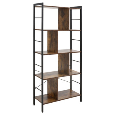 Wyld Haus Nofa Luno 5-Tier Industrial BookcaseRustic Brown Shelves With Black Metal Frame74W X 30D X 157.5H Cm from B&Q