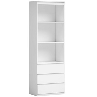 Wyld Haus Seso Wood White Tall Bookcase 180 Cm With 3 Shelves And 3 Drawers from B&Q