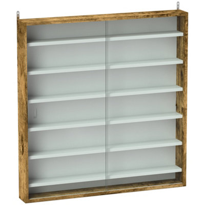 Wyld Haus Yovere 6-Tier Wall-Mount Wood And Glass Display CabinetRustic Brown83H X 80W X 9.5D Cm from B&Q