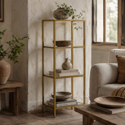 B&Q -  Nopazi Tofi 4-Tier Gold-Tone Metal And Clear Glass Vertical Display Shelving Unit 40X30X96.5Cm