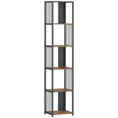 Wyld Haus Remo Rustic Brown 5-Tier Bookshelf With Black Steel Frame33.5W X 30D X 165H Cm from B&Q