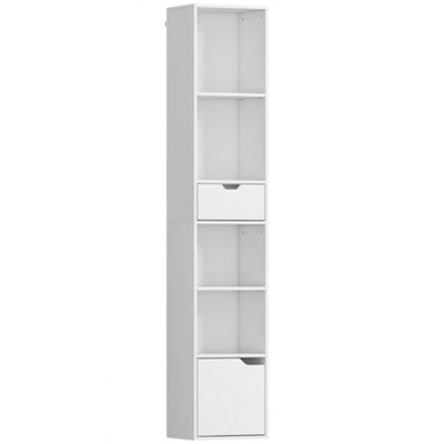 Wyld Haus Kesura Tall Narrow 6-Tier Bookcase White With Drawer And Cupboard from B&Q