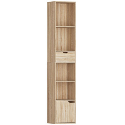 Wyld Haus Lamoke Colu 6-Tier Tall Narrow Bookcase Natural Wood Finish With Drawer And Door from B&Q