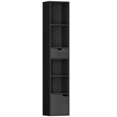 Wyld Haus Nota Tall Narrow 6-Tier Bookcase Black With Drawer And Door 30W X 24D X 158H Cm from B&Q