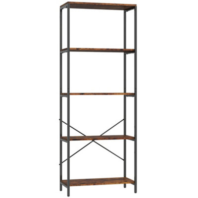 Wyld Haus Ravi Mami 5-Tier Industrial BookcaseRustic Brown ShelvesBlack Metal Frame79W X 35D X 161H Cm from B&Q