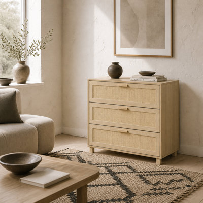 Wyld Haus Doyo Boho 3-Drawer Natural Rattan And Wood-Effect Chest 80 X 40 X 80 Cm from B&Q