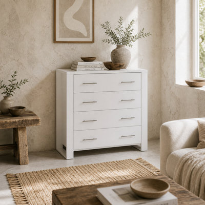 Wyld Haus Moyota 4-Drawer White Chest Of Drawers With Silver Metal Handles90W X 40D X 92H Cm from B&Q