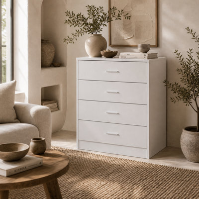 Wyld Haus Ziroma 4-Drawer White Chest Of Drawers With Silver HandlesCompact 60W X 40D X 69H Cm from B&Q