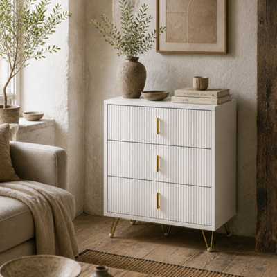 Wyld Haus Tempette White And Gold-Tone 3-Drawer Ribbed Chest50W X 40D X 63H Cm from B&Q