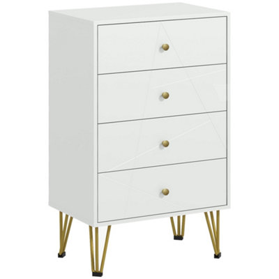 Wyld Haus Nebaso White Tall 4-Drawer Chest With Gold-Tone Hairpin Legs60W X 40D X 100H Cm from B&Q