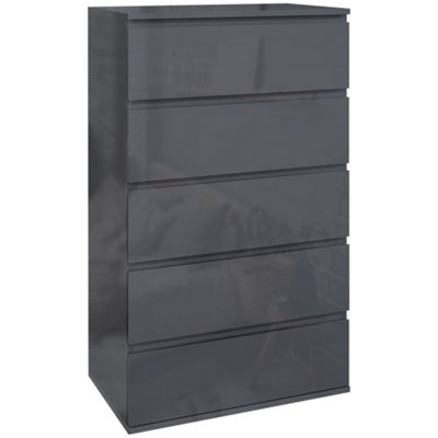 Wyld Haus Kevano High Gloss Grey 5-Drawer Tall Chest Of DrawersModern Handleless Design from B&Q